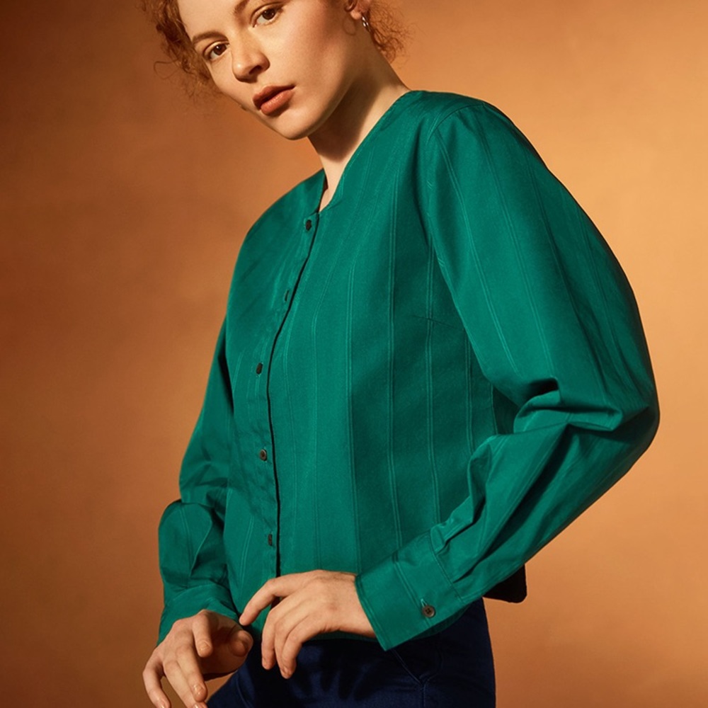 Hana Tajima for Uniqlo Green Long-Sleeve Button-Down Blouse - Size S
